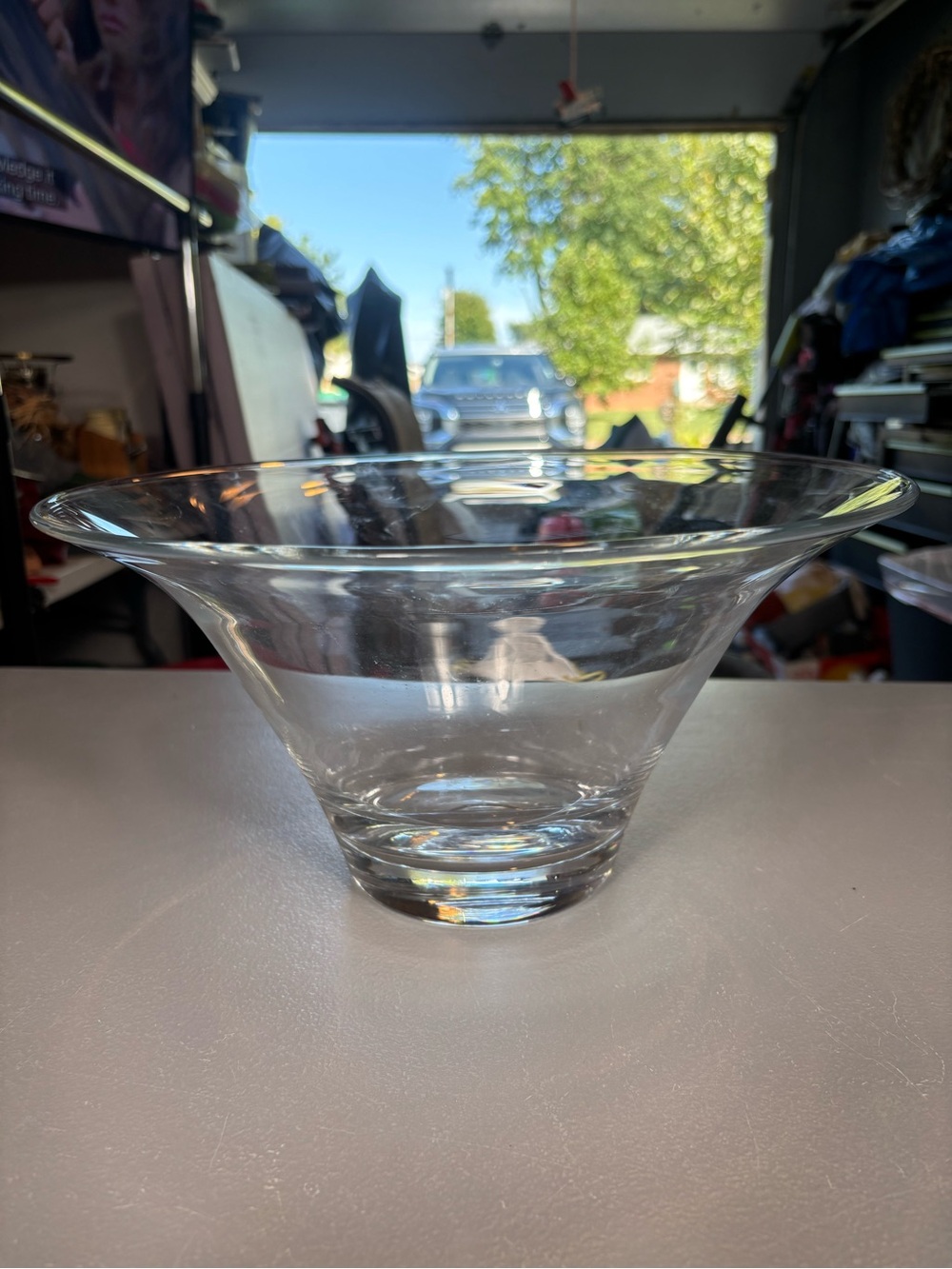 Large Clear Glass Flared Serving Centerpiece Bowl 13” Modern Elegant Decor
